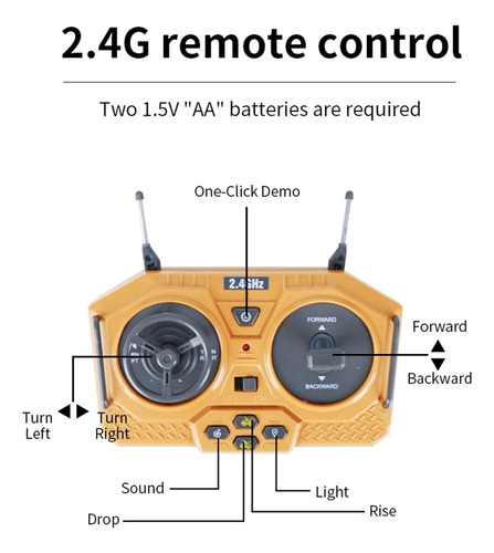 Camión volquete RC, camión volquete con control remoto a escala 1:24, camión de construcción RC de 9 canales y 2.4 GHz, vehículos de ingeniería, juguetes educativos con luz y música para niños y niñas