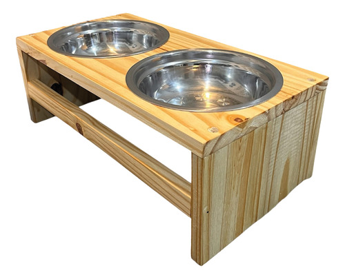 Comedero Mediano 25 Cm Bebedero Doble Perro Elevado Plato Marrón Claro