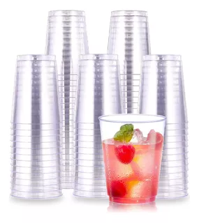 100 Vasos Berry Bloom de Plástico Copas Premium Desechables Transparentes Vasos Elegantes para Fiestas, Bodas, Postre, Cócteles, Vino (10 Oz)