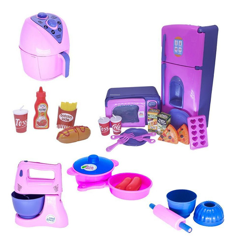 Cozinha Brinquedo Menina Eletro Air Fryer Lanche 27 Peças