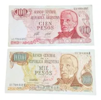 Comprar 2 Billetes Argentina 100 (vf) \u002F1000 (unc) Pesos Ley 18188