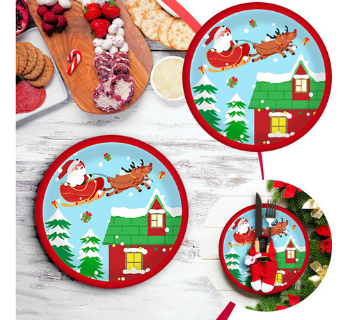 Platos De Papel Con Diseño De Muñeco De Nieve De Papá Noel P