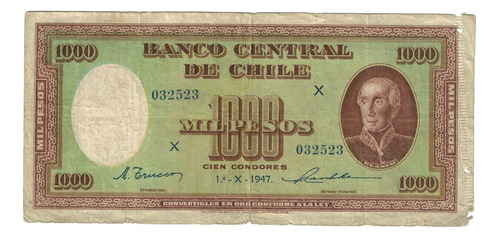 Billete De Chile 1000 Pesos - Cien Cóndores  1 Octubre 1947 