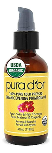 Aceite De Onagra Orgánico Pura D'or (4 Oz) 100 % Puro Prensa