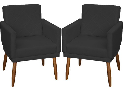 Kit 2 Poltronas Decorativas Para Sala De Estar Reforçadas Cor Preto Desenho Do Tecido Suede Liso