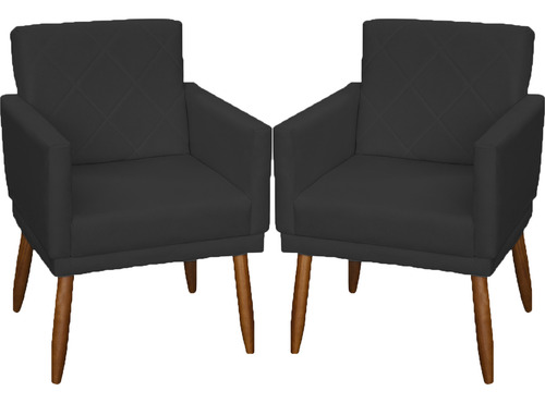 Kit 2 Poltronas Decorativas Para Sala De Estar Reforçadas Cor Preto Desenho Do Tecido Suede Liso