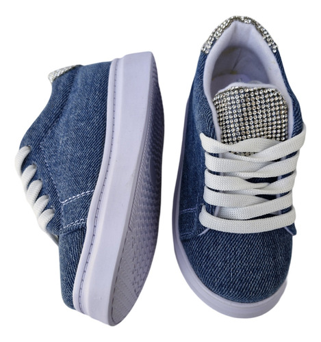 Tenis Casuales Para Niña Cómodos De Mezclilla Y Brillos