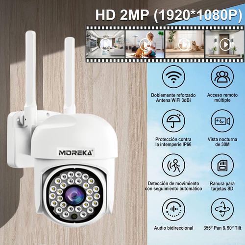 Moreka® 4pcs 2mp Cámara De Seguridad Exteriores Wifi Hd 1080p Videovigilancia Por Teléfono Móvil, Visión Nocturna, Funciones A Prueba De Agua Y Led Alarma, Wifi Doble Frecuencia, Con 26 Led