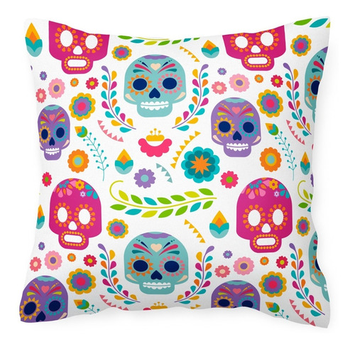    Cojín Tla Almohada Blanca Día Muertos Calaveras 45x45  