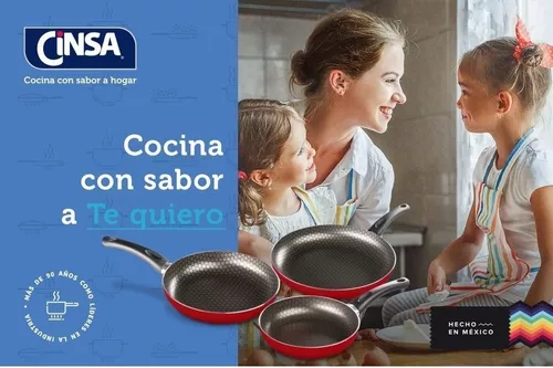 Juego De 3 Sartenes De Aluminio 3 Tamaños Color Rojo Cinsa