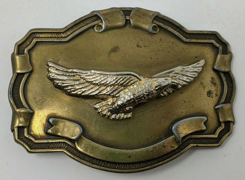 Brass Belt Buck With Golden Eagle And Banner3-3/4  W X 2-3