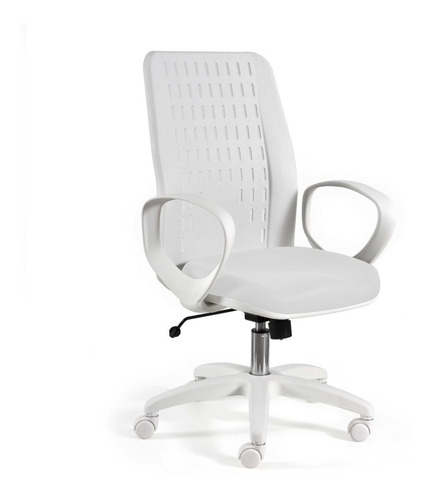 Imagen 1 de 10 de Silla Oficina Pc Trabajo Gamer Blanco Respaldo Alto Ecocuero