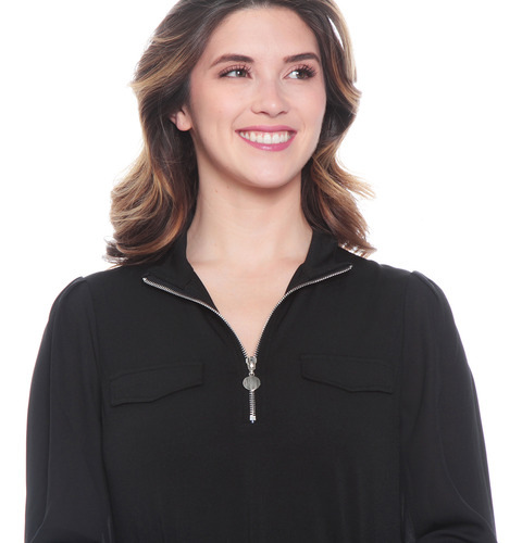 Blusa Wados Solida Scote V Con Cierre En Bolsillos