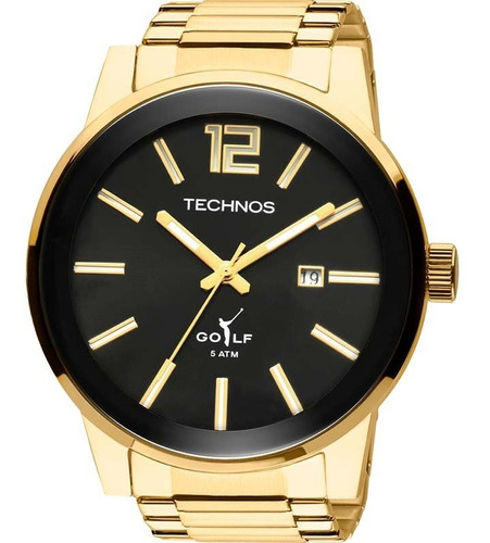 Relógio Technos Dourado Masculino Fundo Preto Golf Analógico 2115tt/4p Original