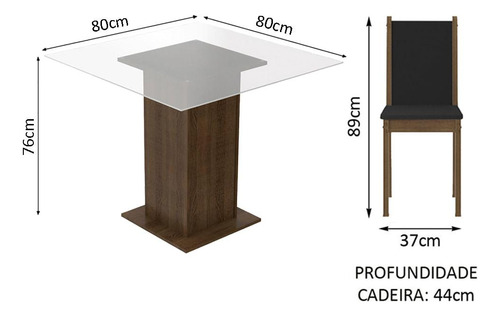Juego Comedor Aline Madesa Mesa Tablero Vidrio 4 Sillas Mcp
