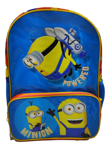 Mochila 16 Espalda Minions Powered Wabro - 85602 Color Azul Diseño de la tela Liso