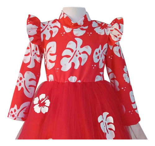 Disfraz Vestido Lilo Tutu Manga Larga Hawaina Pelicula Nena Rojo 8