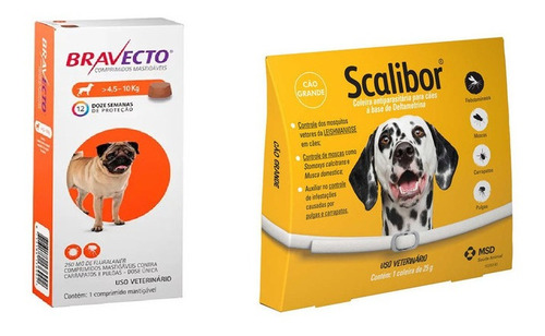 Combo 1 Bravecto 4,5 A 10 Kg + 1 Scalibor G - Promoção