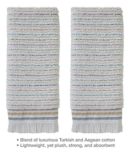 Toalla De Mano 100% Algodón Turco Paquete De 2 Blanco/multic