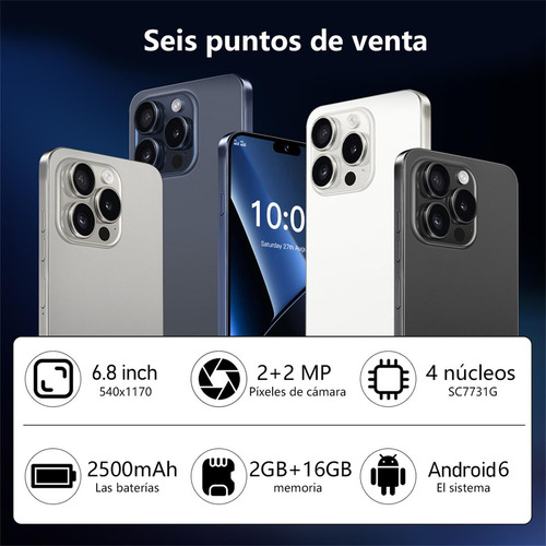 Teléfonos Inteligentes Android Baratos I15 Pro Max Gris 6.8 En 2gb Ram 16gb Rom