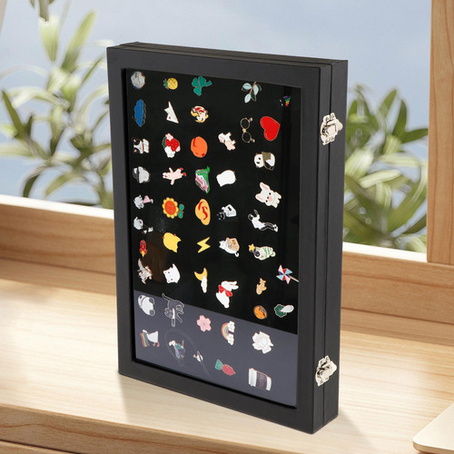Jpd Pin Display Caso Broche Pino Organizador De Vidro Preto