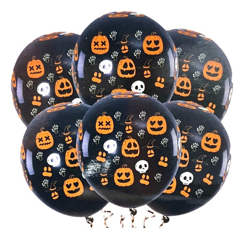 Happy Halloween Globos Estampados Calaberas Y Calabazas X 12