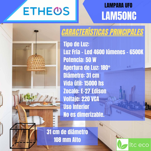 Imagen 3 de 10 de Foco Led Circular Ufo 50 W 220v 31cm Diametro Luz Fria E27