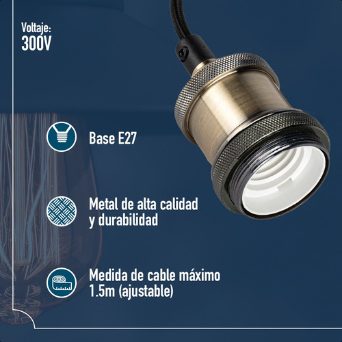 Socket Vintage Bronce 1.5 M Ajustable Color Dorado