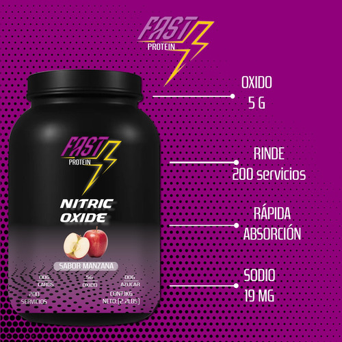 Óxido Nítrico Fast Suplement 1kg 200 Serv Varios Pre Entreno Manzana