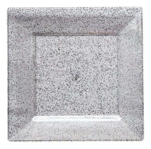 Plato Plastico Luxe Cuadrado Grande Con Glitter X 10 U Color Transparente Con Glitter Plateado