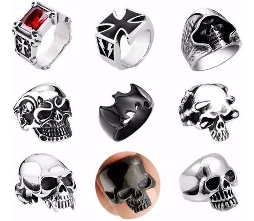 Paquete Anillos Calavera Cráneo Chopper Hombre Acero 3 Pz