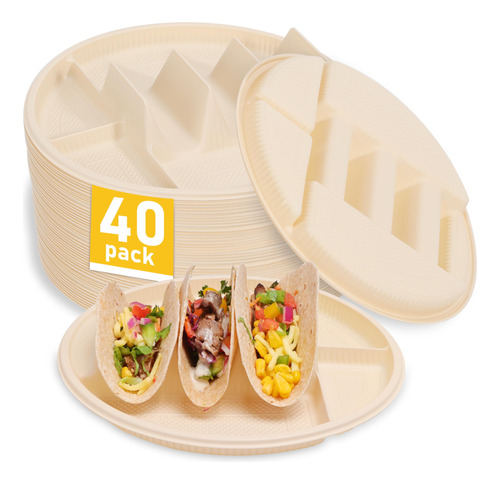 Viotiin Platos Desechables Para Tacos Con Divisores, Soporte