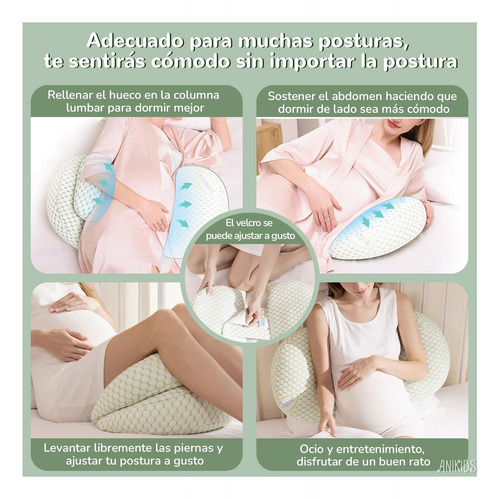4 En 1 Cojin Lactancia Maternal Almohada Embarazo Multiusos Verde Claro Set Almohada Embarazada Multiusos