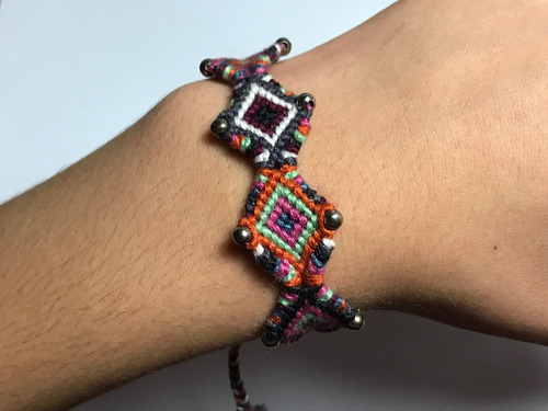 Pulsera Rombos Ajustable Tejida Cuentas Diseños Colores.