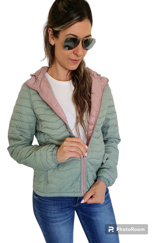 Campera Mujer Pluma Importada Reversible Abrigada 2 En 1