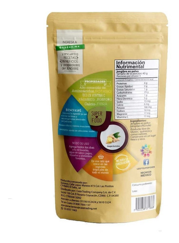 Imagen 3 de 7 de Jengibre Orgánico En Polvo Superfood Leafy 3 Pack 600 Gramos