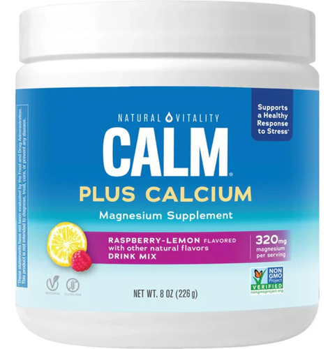 Natural Vitality Calm Calcium Raspberry Lemon 226g Sabor Limón Frambuesa