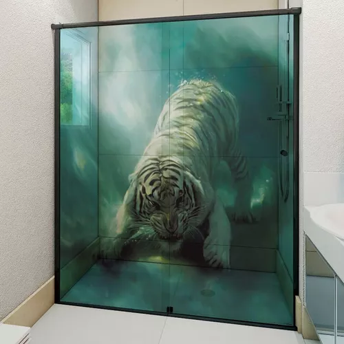 Adesivo Para Box De Banheiro 3d Tigre Feroz Na Água