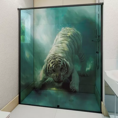 Adesivo Para Box De Banheiro 3d Pintura Tigre Largura Total Até 120cm