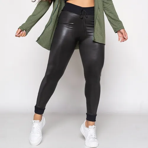 Calça cirre couro fake sales