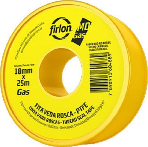 Fita Veda Rosca Ptfe Md Gás Firlon 18mm X 25m Plastifluor