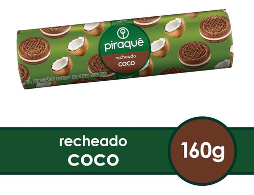 Kit C/20 Bolacha Piraquê Chocolate Recheado Com Coco 160gr