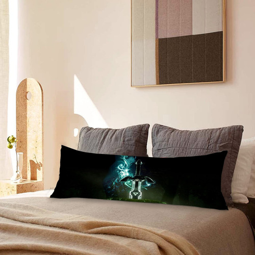 Cojin Almohada Zelda Espada Aura Azul Fondo Negro 35x100cm Diseño De La Tela Lisa