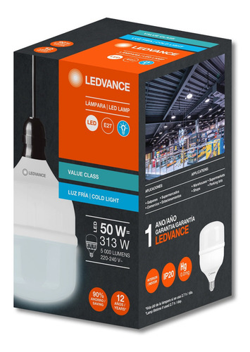 Imagen 3 de 4 de Lampara Led Ledvance 50w Alta Potencia E27 Luz Dia/fria