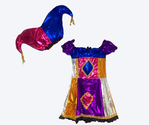 Disfraz Infantil Arlequina Circo Día Del Niño Varios Colores Gris 10