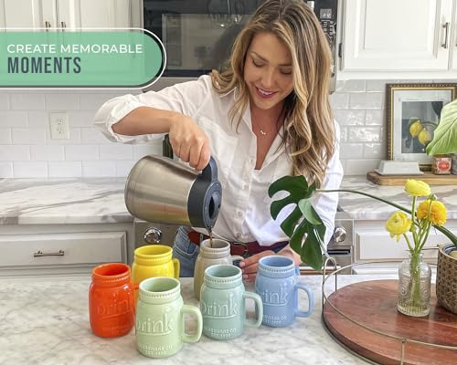 Juego De 6 Tazas Mason Jar De Cerámica 443ml, Colores Vibran