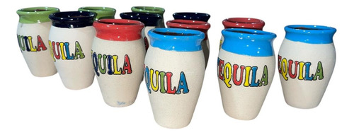 12 Tequilero De Barro 80ml De Colores Agua