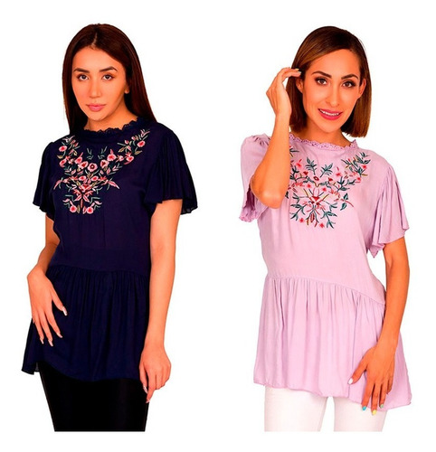 Set De 2 Blusas Bordado Manga Corta Talla Ch M-811-2