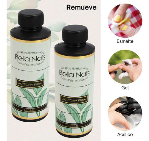 Kit Acetona Pura Para Uñas 5 Piezas Bella Nails 260mL
