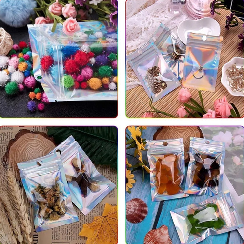 10*10.5 Mini Bolsas Holográficas Sellables Para Evitar Olore